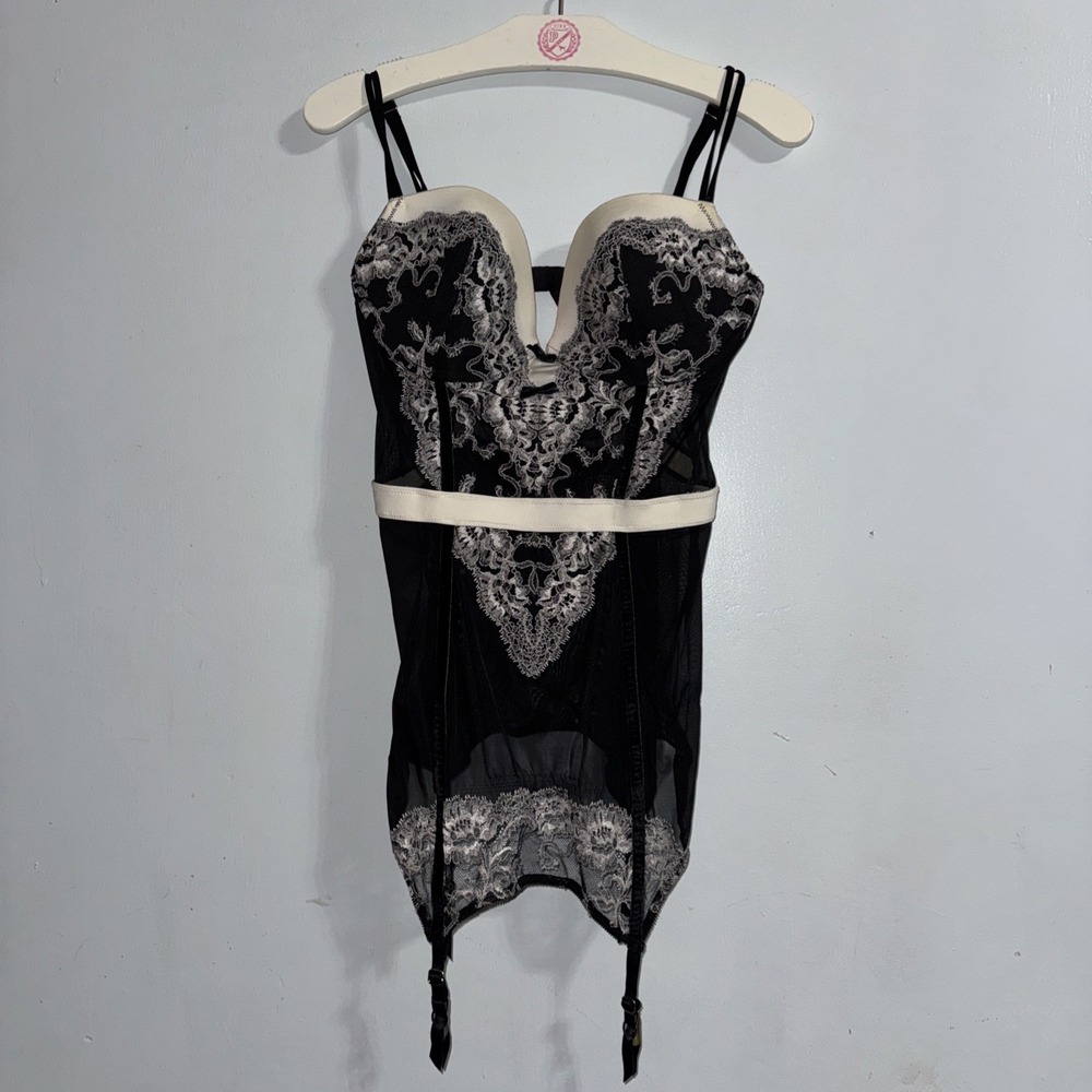 2013 Victoria's Secret Gothic Coquette Black Lace Bustier 36C Teddy Lingerie